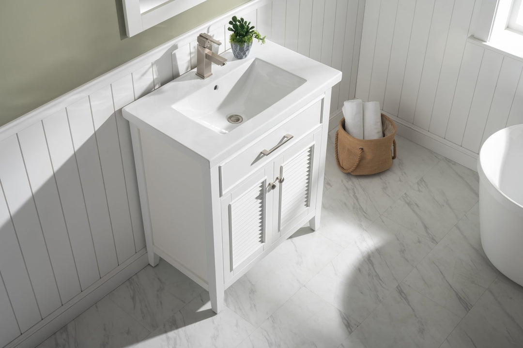 Cameron 30" Single Sink Vanity with Porcelain Top - Design Element Bath Kitchen - Bathroom Vanity - Navy with Satin Gold Hardware