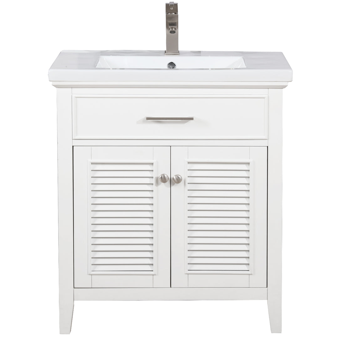 Cameron 30" Single Sink Vanity with Porcelain Top - Design Element Bath Kitchen - Bathroom Vanity - Navy with Satin Gold Hardware