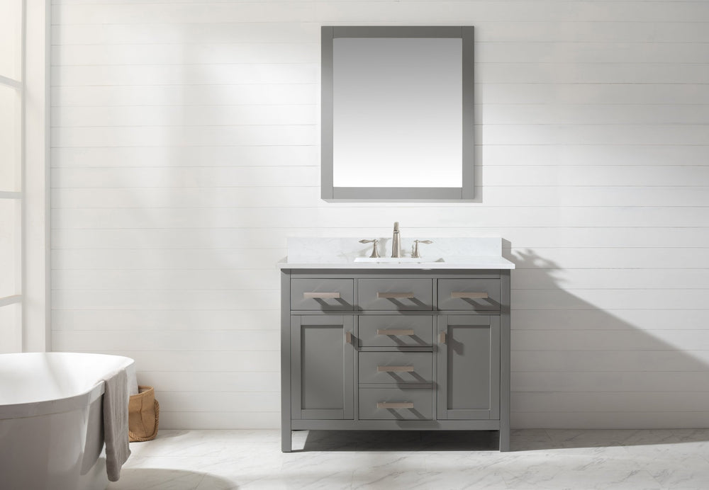 Valentino 42" Single Sink Vanity with White Quartz Top - Design Element Bath Kitchen - Bathroom Vanity - Navy with Satin Gold Hardware