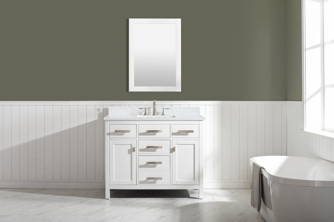 Valentino 42" Single Sink Vanity with White Quartz Top - Design Element Bath Kitchen - Bathroom Vanity - Navy with Satin Gold Hardware