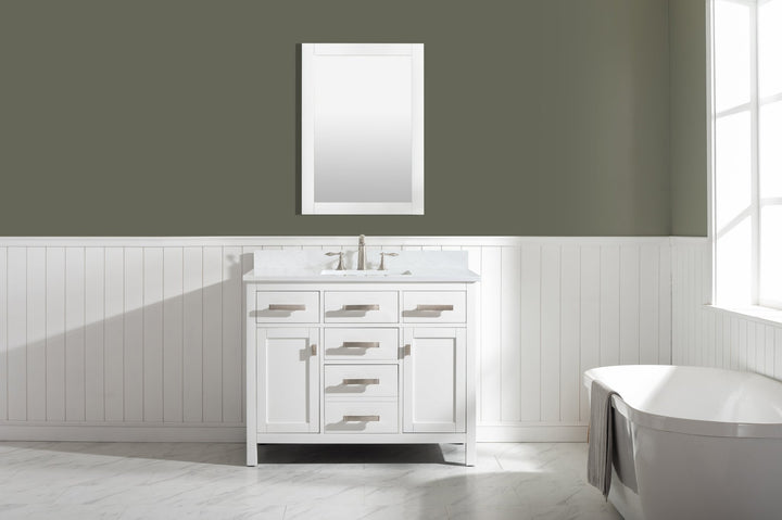 Valentino 42" Single Sink Vanity with White Quartz Top - Design Element Bath Kitchen - Bathroom Vanity - Navy with Satin Gold Hardware