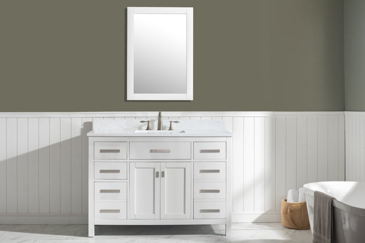 Valentino 48" Single Sink Vanity with White Quartz Top - Design Element Bath Kitchen - Bathroom Vanity - Navy with Satin Gold Hardware