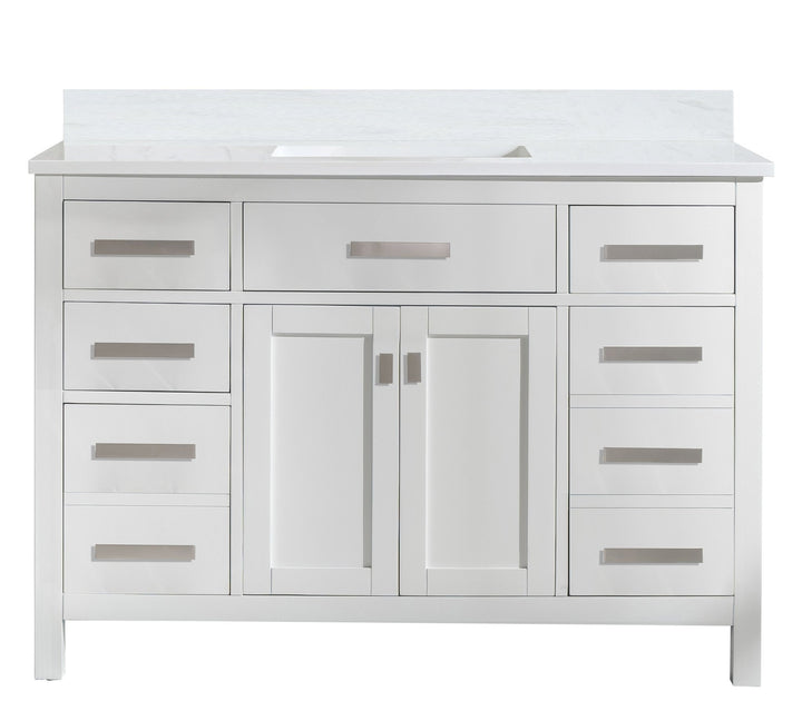 Valentino 48" Single Sink Vanity with White Quartz Top - Design Element Bath Kitchen - Bathroom Vanity - Navy with Satin Gold Hardware