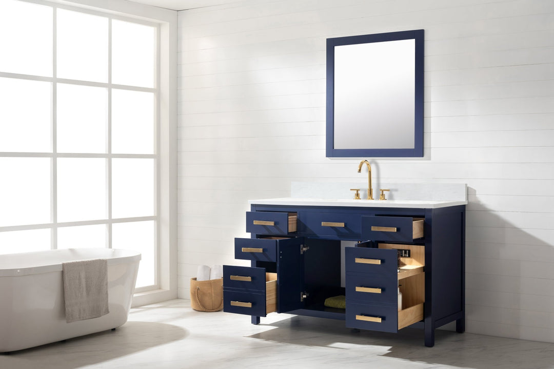 Valentino 54" Single Sink Vanity with White Quartz Top - Design Element Bath Kitchen - Bathroom Vanity - Verdant Green with Matte Black Hardware
