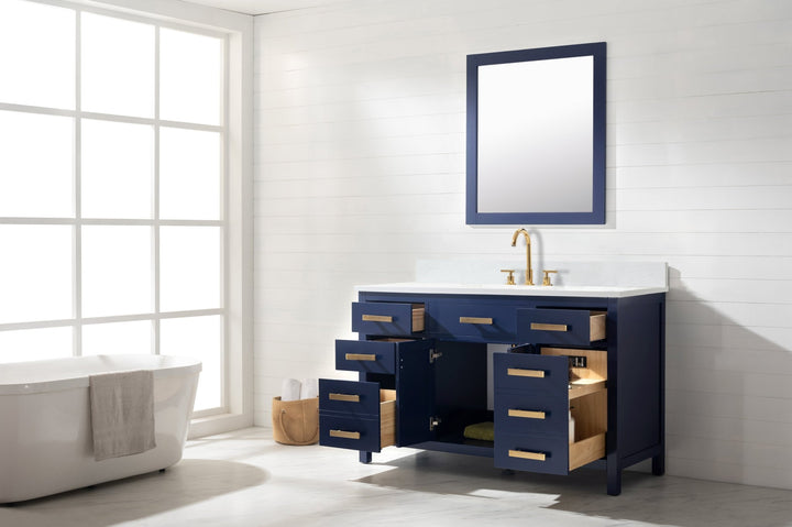 Valentino 54" Single Sink Vanity with White Quartz Top - Design Element Bath Kitchen - Bathroom Vanity - Verdant Green with Matte Black Hardware