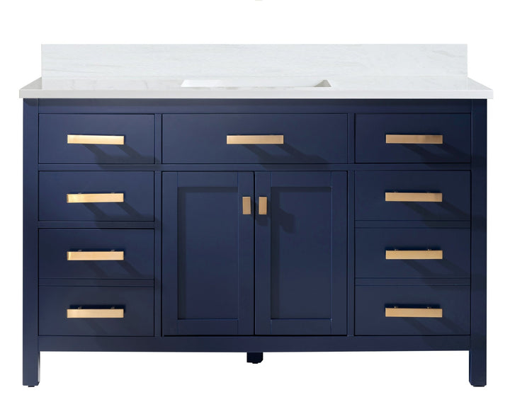 Valentino 54" Single Sink Vanity with White Quartz Top - Design Element Bath Kitchen - Bathroom Vanity - Verdant Green with Matte Black Hardware
