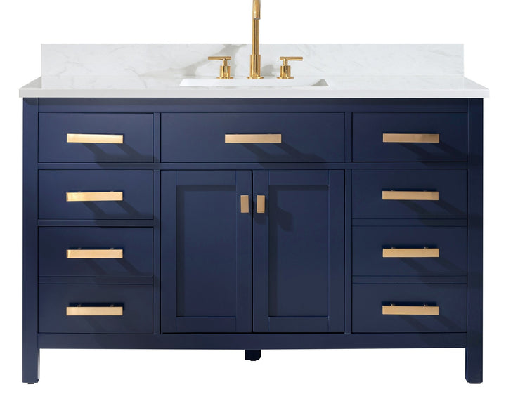 Valentino 54" Single Sink Vanity with White Quartz Top - Design Element Bath Kitchen - Bathroom Vanity - Verdant Green with Matte Black Hardware