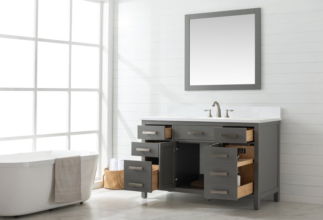 Valentino 54" Single Sink Vanity with White Quartz Top - Design Element Bath Kitchen - Bathroom Vanity - Verdant Green with Matte Black Hardware