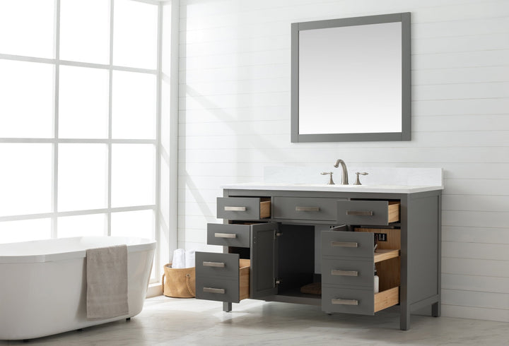 Valentino 54" Single Sink Vanity with White Quartz Top - Design Element Bath Kitchen - Bathroom Vanity - Verdant Green with Matte Black Hardware