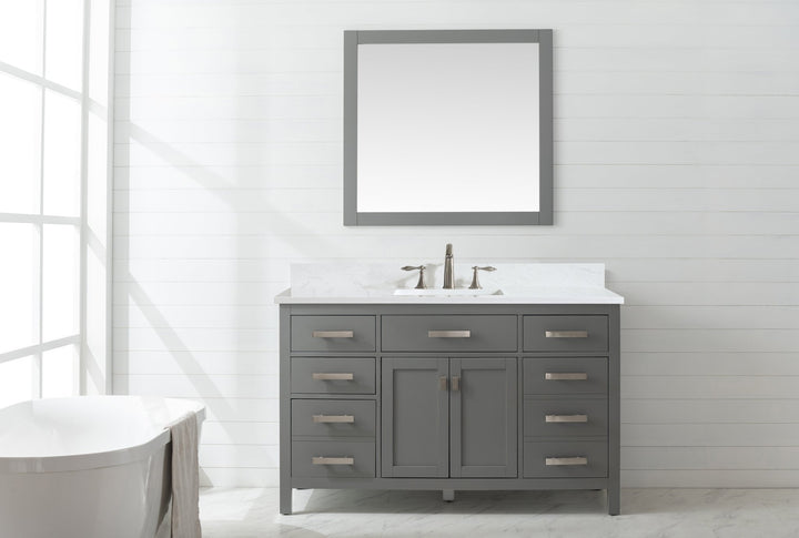 Valentino 54" Single Sink Vanity with White Quartz Top - Design Element Bath Kitchen - Bathroom Vanity - Verdant Green with Matte Black Hardware
