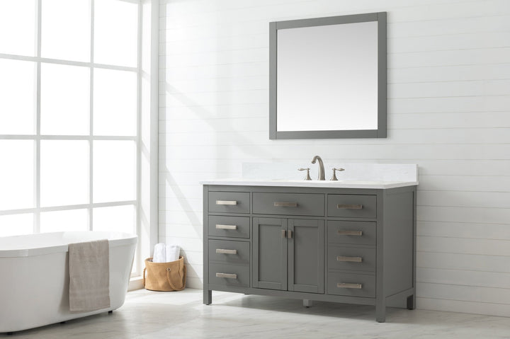 Valentino 54" Single Sink Vanity with White Quartz Top - Design Element Bath Kitchen - Bathroom Vanity - Verdant Green with Matte Black Hardware