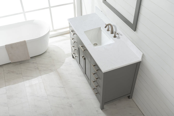 Valentino 54" Single Sink Vanity with White Quartz Top - Design Element Bath Kitchen - Bathroom Vanity - Verdant Green with Matte Black Hardware