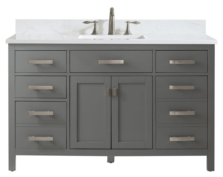 Valentino 54" Single Sink Vanity with White Quartz Top - Design Element Bath Kitchen - Bathroom Vanity - Verdant Green with Matte Black Hardware