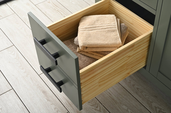 Valentino 54" Single Sink Vanity with White Quartz Top - Design Element Bath Kitchen - Bathroom Vanity - Verdant Green with Matte Black Hardware