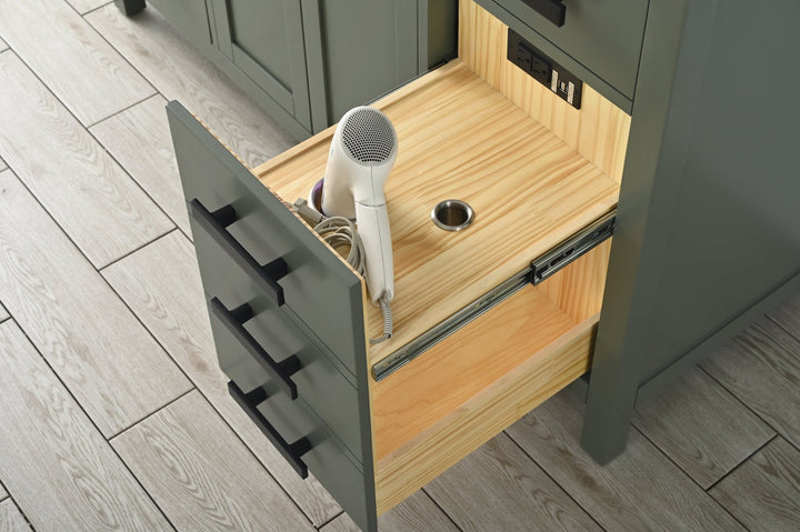 Valentino 54" Single Sink Vanity with White Quartz Top - Design Element Bath Kitchen - Bathroom Vanity - Verdant Green with Matte Black Hardware