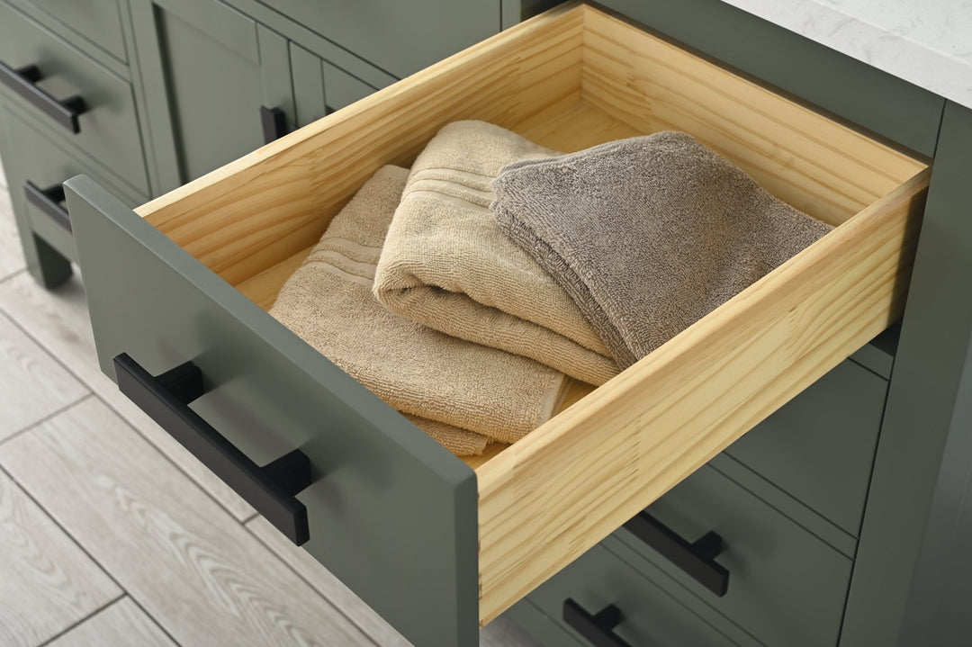 Valentino 54" Single Sink Vanity with White Quartz Top - Design Element Bath Kitchen - Bathroom Vanity - Verdant Green with Matte Black Hardware
