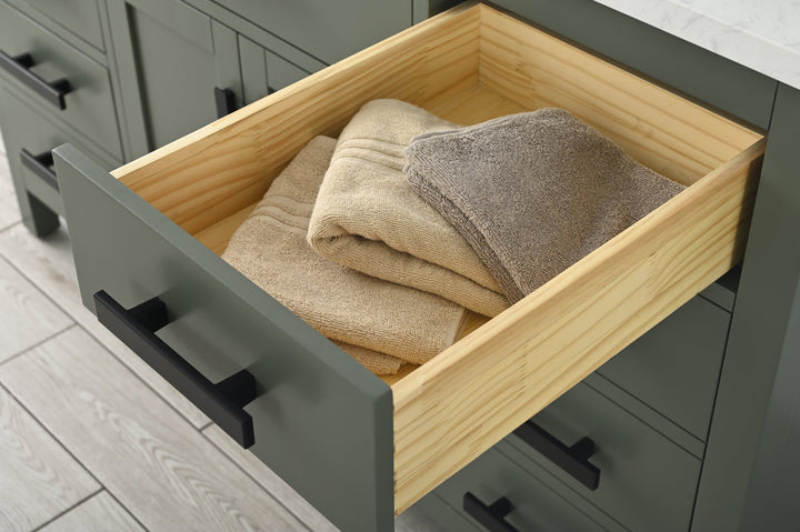 Valentino 54" Single Sink Vanity with White Quartz Top - Design Element Bath Kitchen - Bathroom Vanity - Verdant Green with Matte Black Hardware