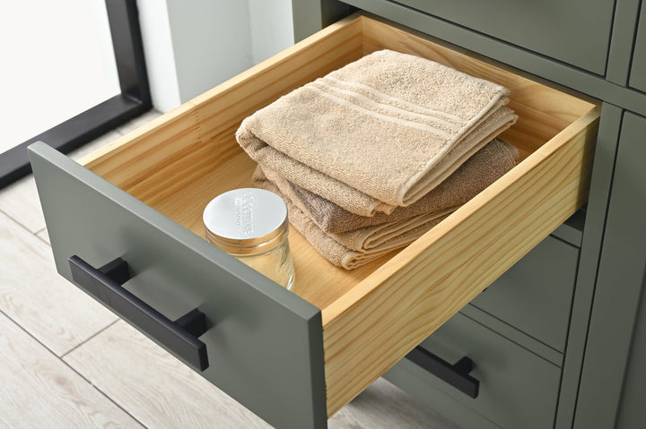 Valentino 54" Single Sink Vanity with White Quartz Top - Design Element Bath Kitchen - Bathroom Vanity - Verdant Green with Matte Black Hardware