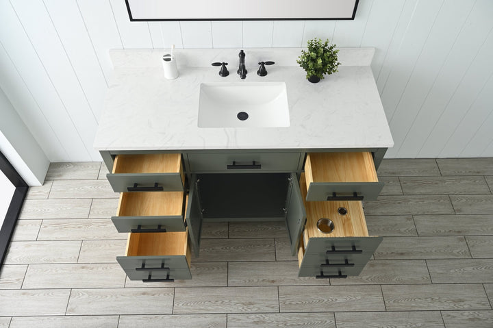 Valentino 54" Single Sink Vanity with White Quartz Top - Design Element Bath Kitchen - Bathroom Vanity - Verdant Green with Matte Black Hardware