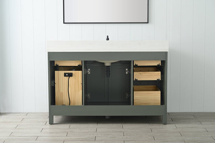 Valentino 54" Single Sink Vanity with White Quartz Top - Design Element Bath Kitchen - Bathroom Vanity - Verdant Green with Matte Black Hardware
