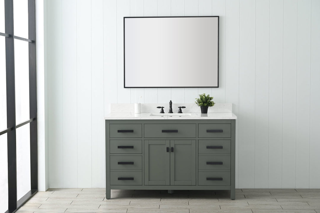 Valentino 54" Single Sink Vanity with White Quartz Top - Design Element Bath Kitchen - Bathroom Vanity - Verdant Green with Matte Black Hardware