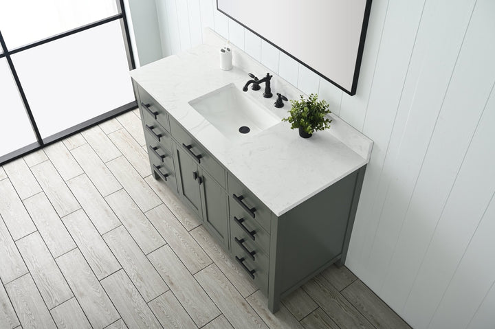 Valentino 54" Single Sink Vanity with White Quartz Top - Design Element Bath Kitchen - Bathroom Vanity - Verdant Green with Matte Black Hardware