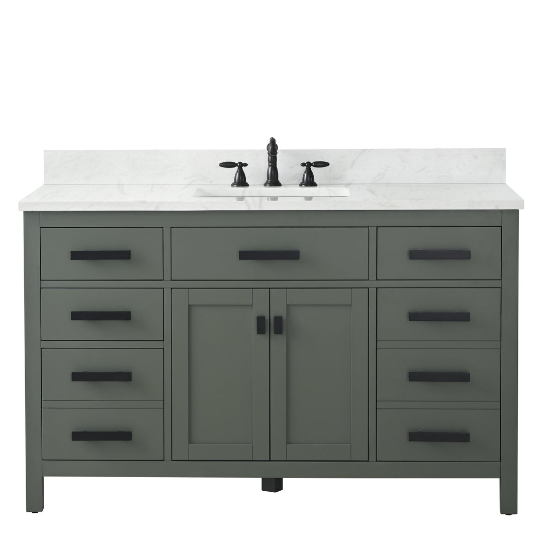 Valentino 54" Single Sink Vanity with White Quartz Top - Design Element Bath Kitchen - Bathroom Vanity - Verdant Green with Matte Black Hardware