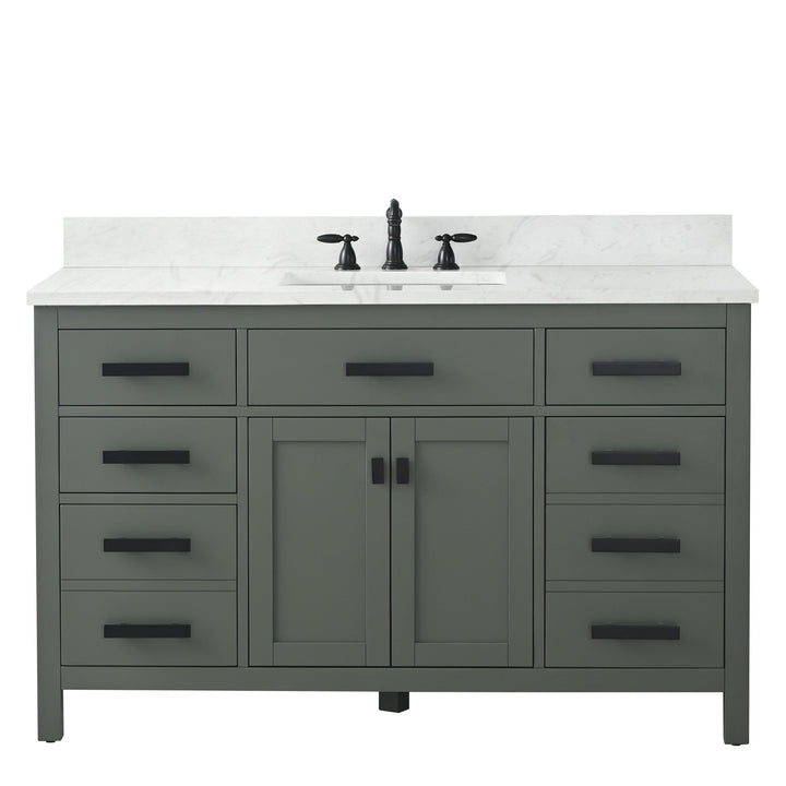 Valentino 54" Single Sink Vanity with White Quartz Top - Design Element Bath Kitchen - Bathroom Vanity - Verdant Green with Matte Black Hardware