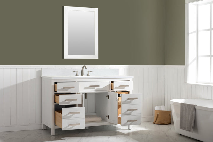 Valentino 54" Single Sink Vanity with White Quartz Top - Design Element Bath Kitchen - Bathroom Vanity - Verdant Green with Matte Black Hardware
