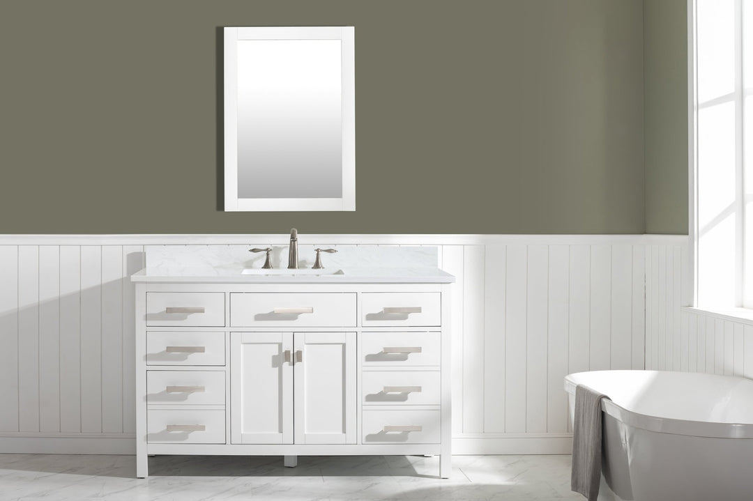 Valentino 54" Single Sink Vanity with White Quartz Top - Design Element Bath Kitchen - Bathroom Vanity - Verdant Green with Matte Black Hardware