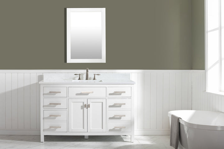 Valentino 54" Single Sink Vanity with White Quartz Top - Design Element Bath Kitchen - Bathroom Vanity - Verdant Green with Matte Black Hardware