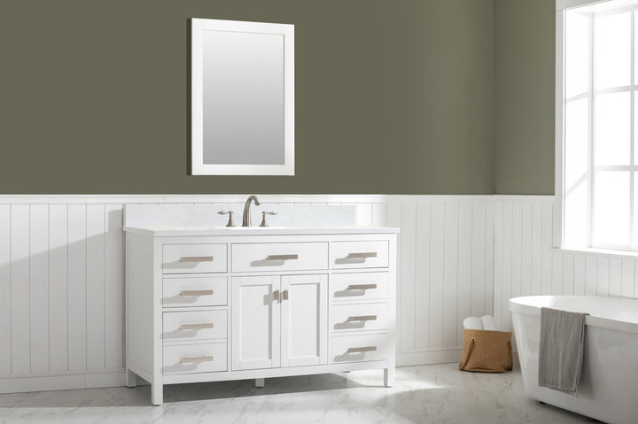 Valentino 54" Single Sink Vanity with White Quartz Top - Design Element Bath Kitchen - Bathroom Vanity - Verdant Green with Matte Black Hardware