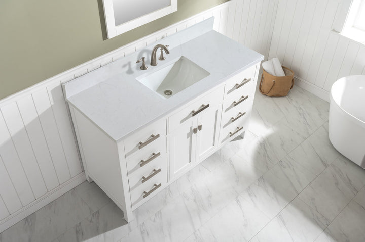 Valentino 54" Single Sink Vanity with White Quartz Top - Design Element Bath Kitchen - Bathroom Vanity - Verdant Green with Matte Black Hardware