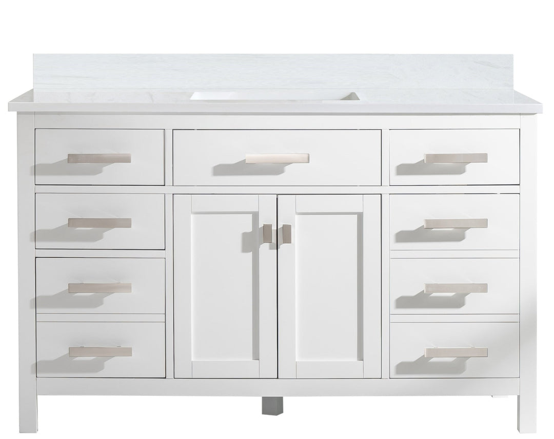 Valentino 54" Single Sink Vanity with White Quartz Top - Design Element Bath Kitchen - Bathroom Vanity - Verdant Green with Matte Black Hardware