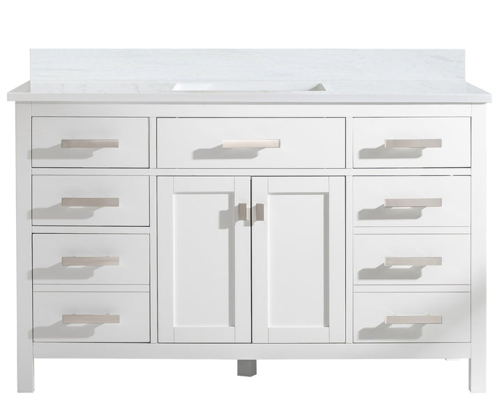 Valentino 54" Single Sink Vanity with White Quartz Top - Design Element Bath Kitchen - Bathroom Vanity - Verdant Green with Matte Black Hardware