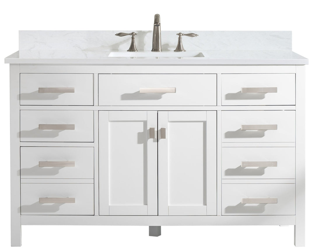 Valentino 54" Single Sink Vanity with White Quartz Top - Design Element Bath Kitchen - Bathroom Vanity - Verdant Green with Matte Black Hardware