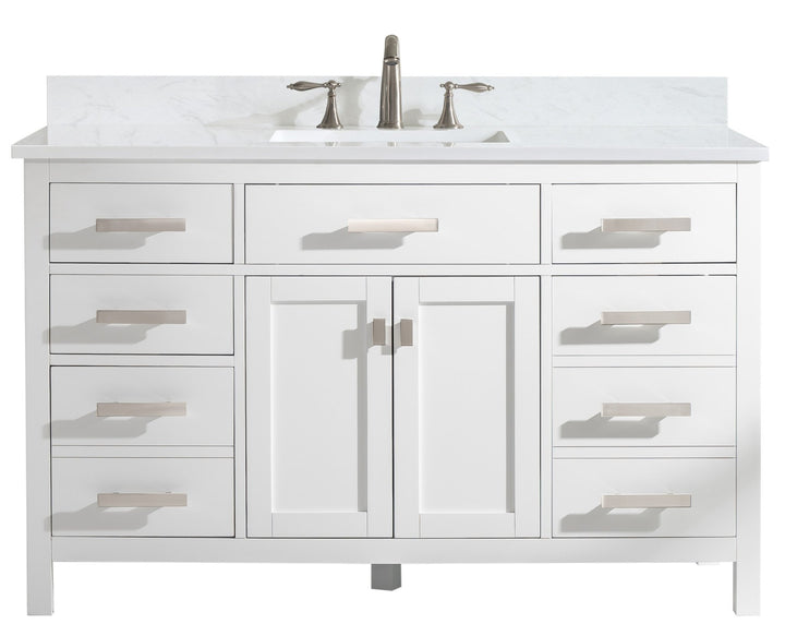 Valentino 54" Single Sink Vanity with White Quartz Top - Design Element Bath Kitchen - Bathroom Vanity - Verdant Green with Matte Black Hardware