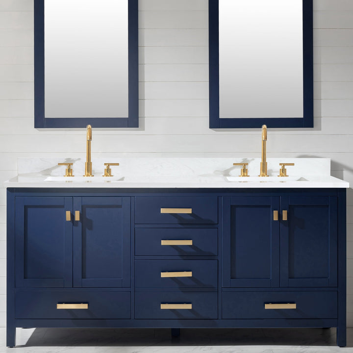 Valentino 72" Single Sink Vanity with White Quartz Top - Design Element Bath Kitchen - Bathroom Vanity - Verdant Green with Matte Black Hardware