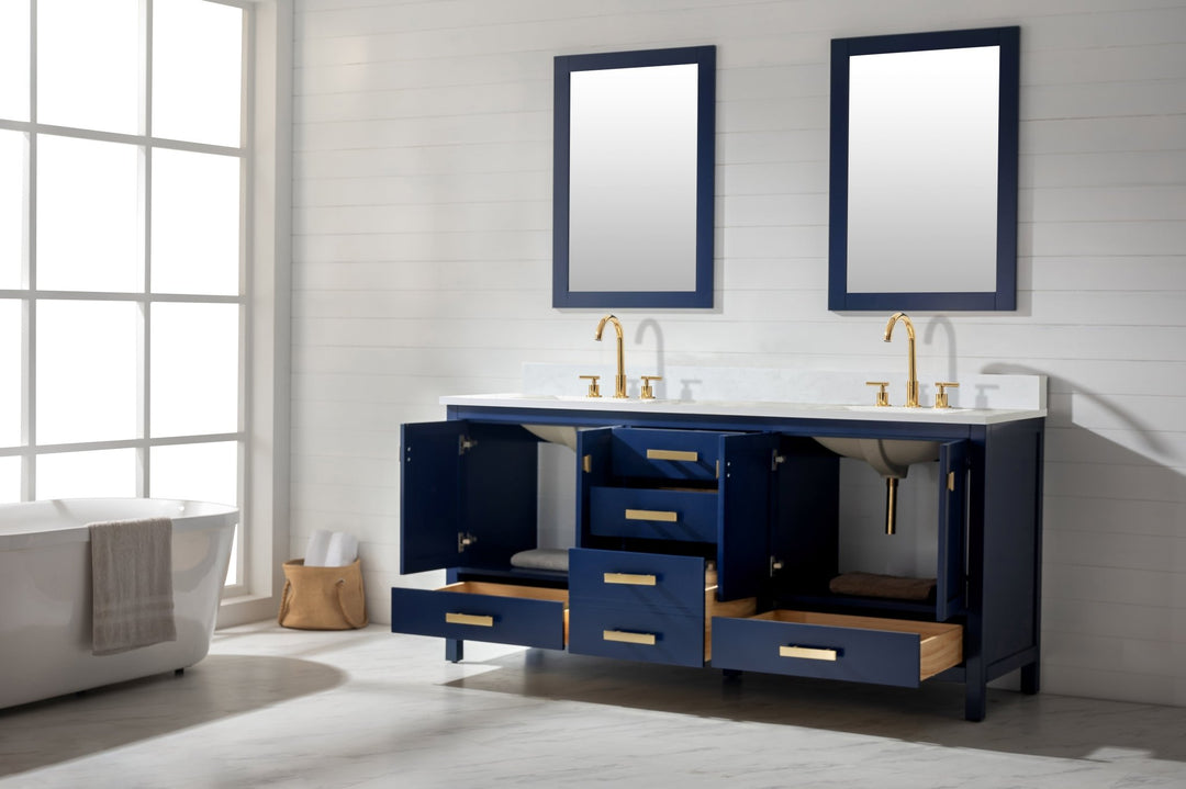 Valentino 72" Single Sink Vanity with White Quartz Top - Design Element Bath Kitchen - Bathroom Vanity - Verdant Green with Matte Black Hardware