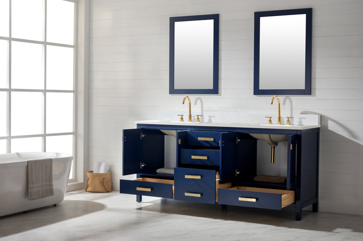 Valentino 72" Single Sink Vanity with White Quartz Top - Design Element Bath Kitchen - Bathroom Vanity - Verdant Green with Matte Black Hardware