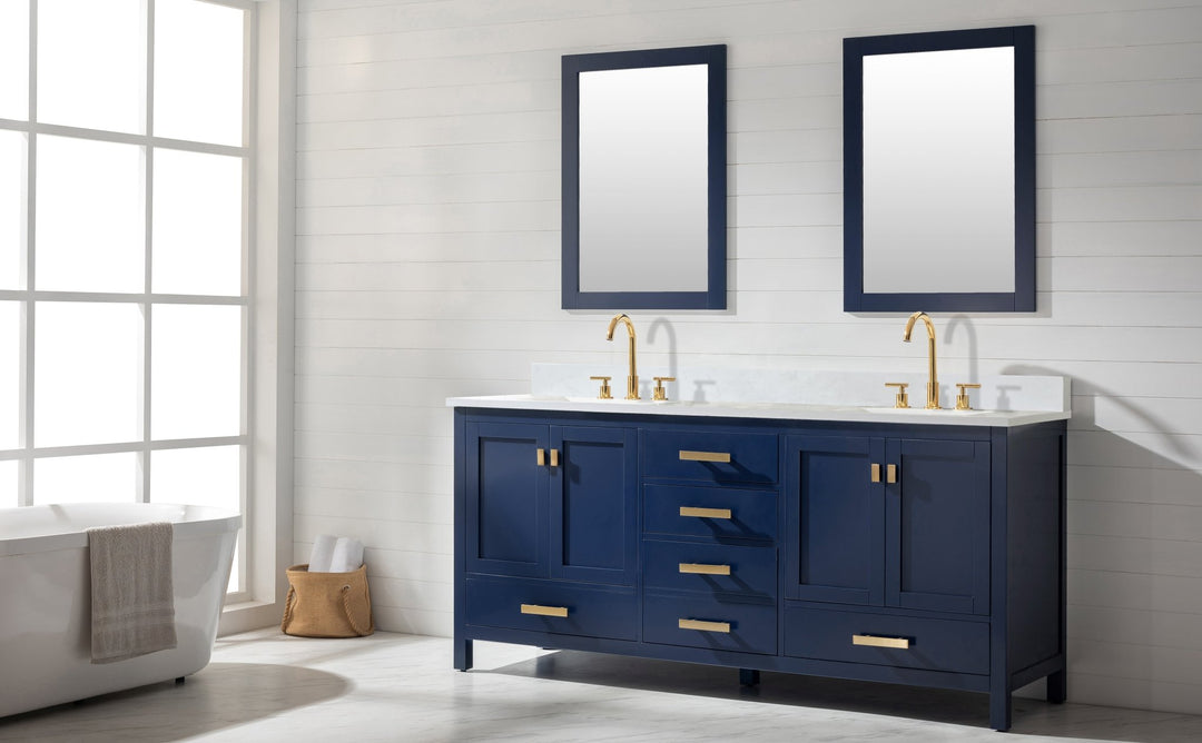 Valentino 72" Single Sink Vanity with White Quartz Top - Design Element Bath Kitchen - Bathroom Vanity - Verdant Green with Matte Black Hardware