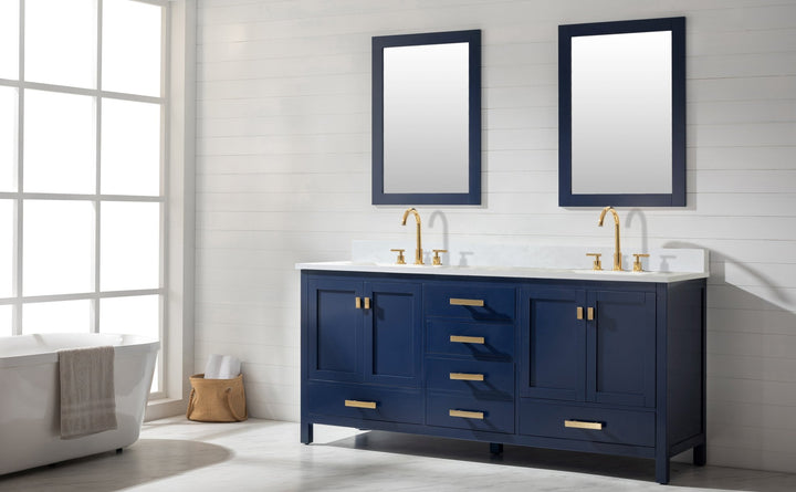Valentino 72" Single Sink Vanity with White Quartz Top - Design Element Bath Kitchen - Bathroom Vanity - Verdant Green with Matte Black Hardware
