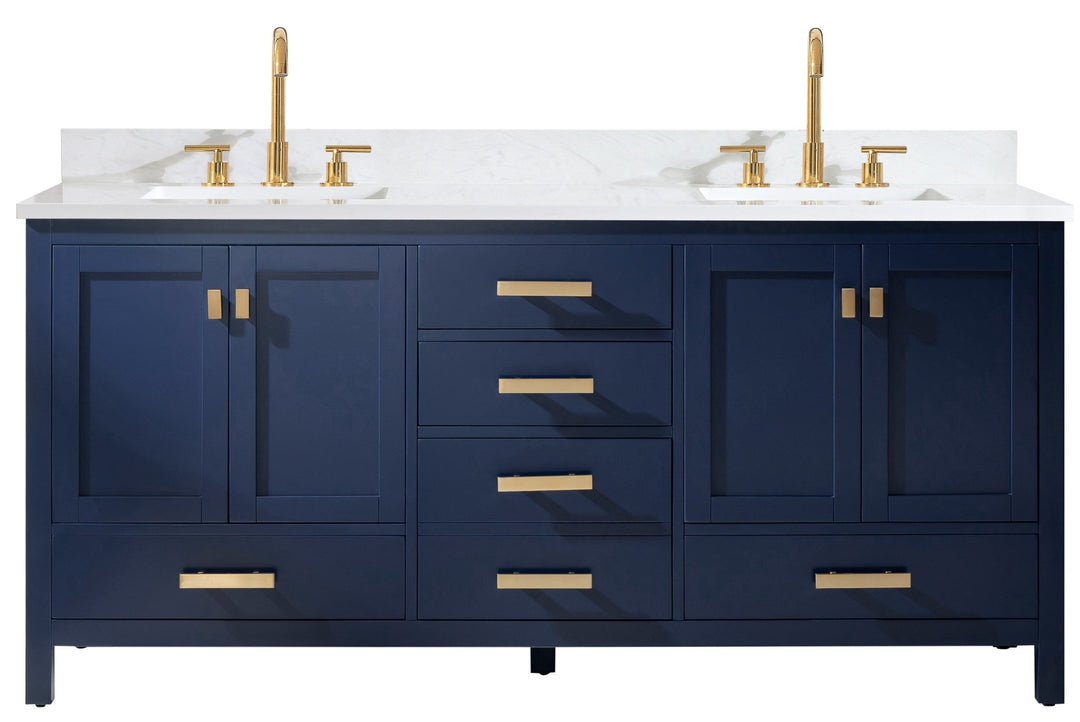 Valentino 72" Single Sink Vanity with White Quartz Top - Design Element Bath Kitchen - Bathroom Vanity - Verdant Green with Matte Black Hardware