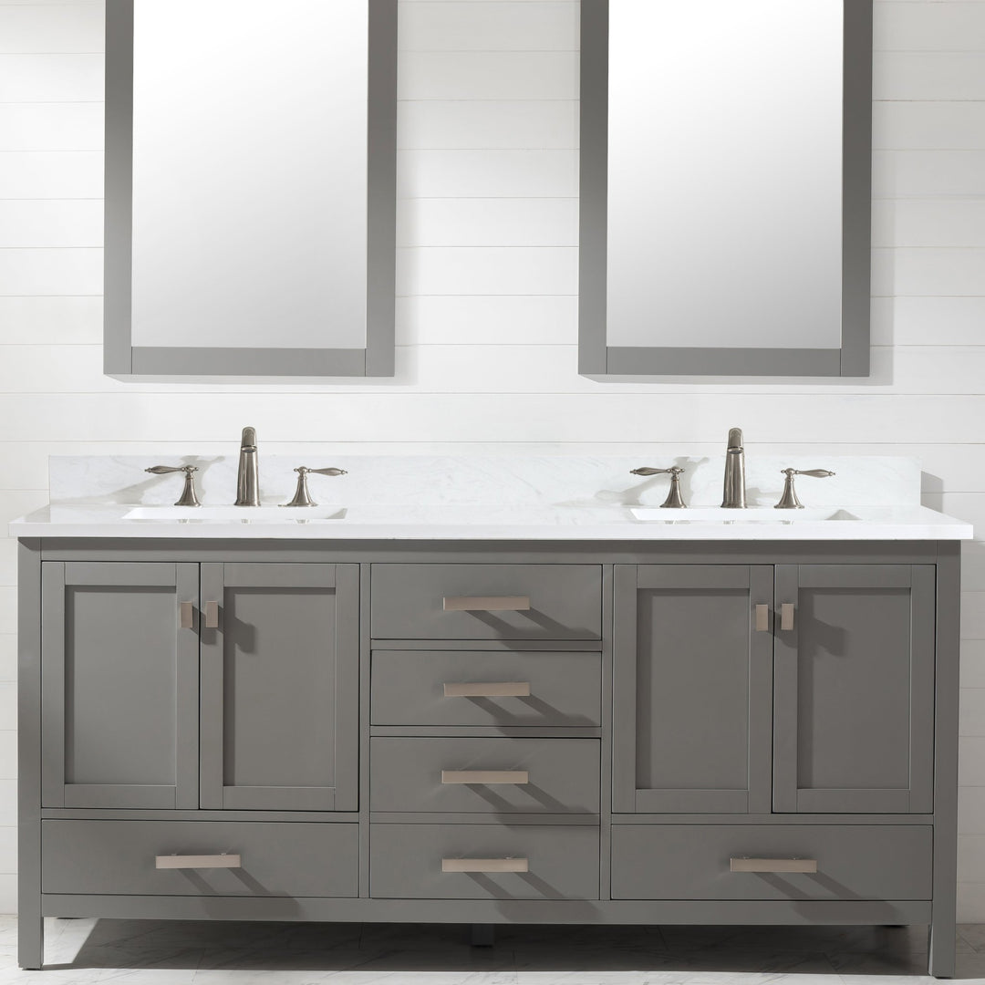 Valentino 72" Single Sink Vanity with White Quartz Top - Design Element Bath Kitchen - Bathroom Vanity - Verdant Green with Matte Black Hardware