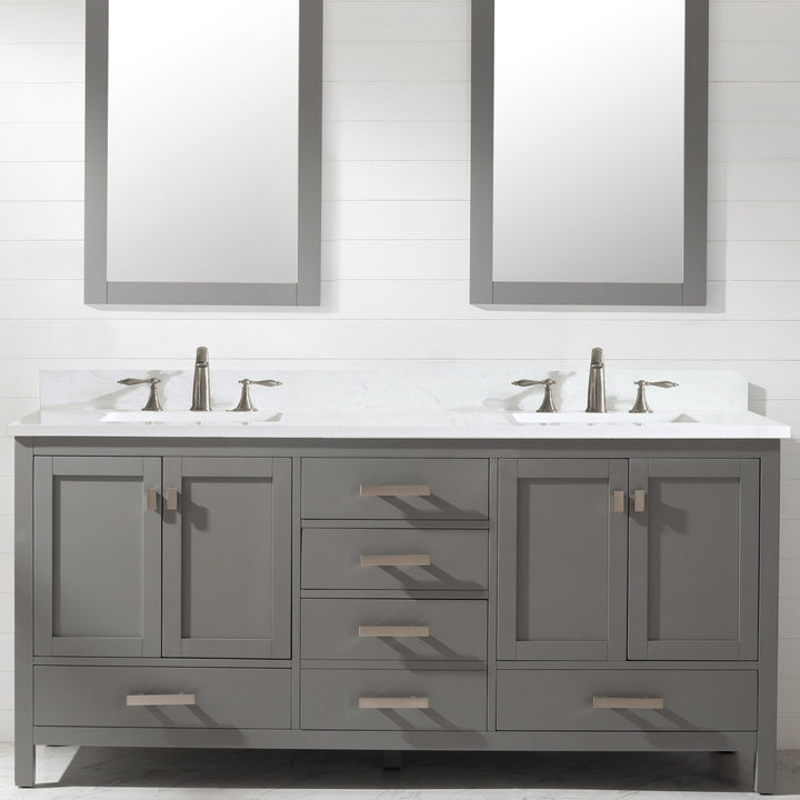 Valentino 72" Single Sink Vanity with White Quartz Top - Design Element Bath Kitchen - Bathroom Vanity - Verdant Green with Matte Black Hardware