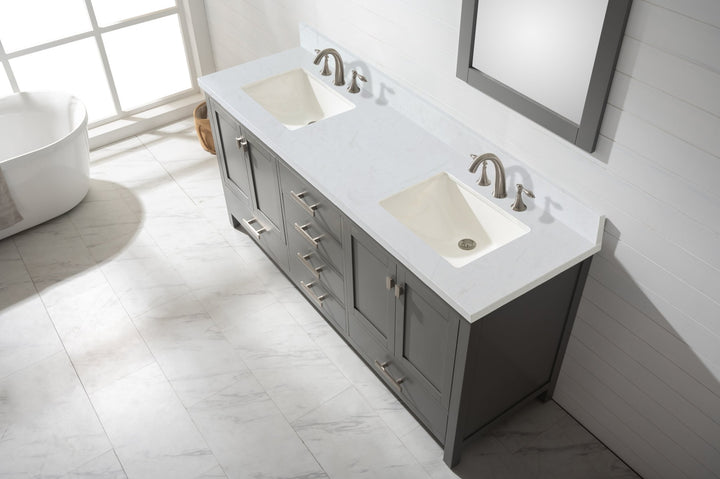 Valentino 72" Single Sink Vanity with White Quartz Top - Design Element Bath Kitchen - Bathroom Vanity - Verdant Green with Matte Black Hardware