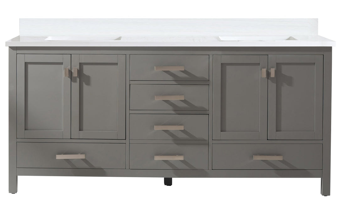 Valentino 72" Single Sink Vanity with White Quartz Top - Design Element Bath Kitchen - Bathroom Vanity - Verdant Green with Matte Black Hardware