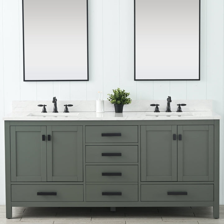 Valentino 72" Single Sink Vanity with White Quartz Top - Design Element Bath Kitchen - Bathroom Vanity - Verdant Green with Matte Black Hardware
