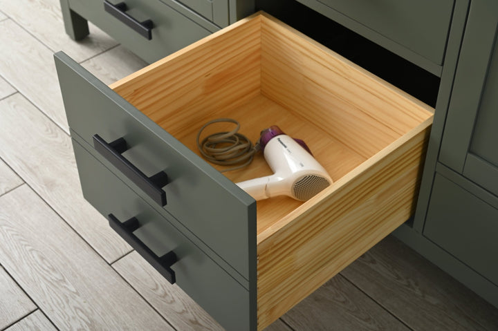 Valentino 72" Single Sink Vanity with White Quartz Top - Design Element Bath Kitchen - Bathroom Vanity - Verdant Green with Matte Black Hardware