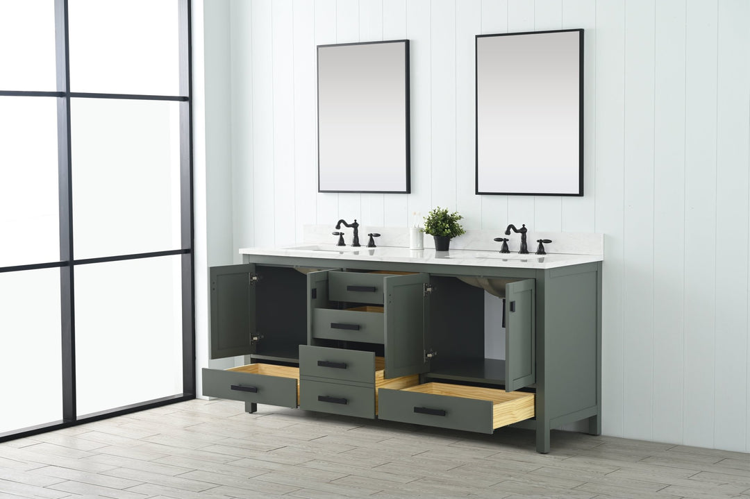 Valentino 72" Single Sink Vanity with White Quartz Top - Design Element Bath Kitchen - Bathroom Vanity - Verdant Green with Matte Black Hardware